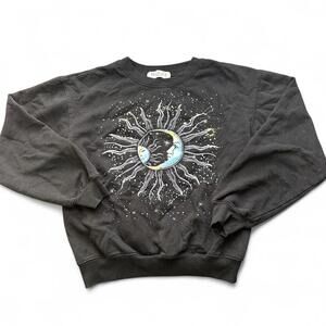 Celestial Sun Moon Stars Black Sweatshirt - Size S